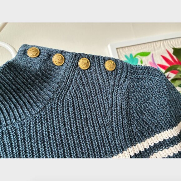 Anthropologie Maeve Nautical Blue and White Strip Knit Short Sleeve - Size XS - Picture 2 of 4